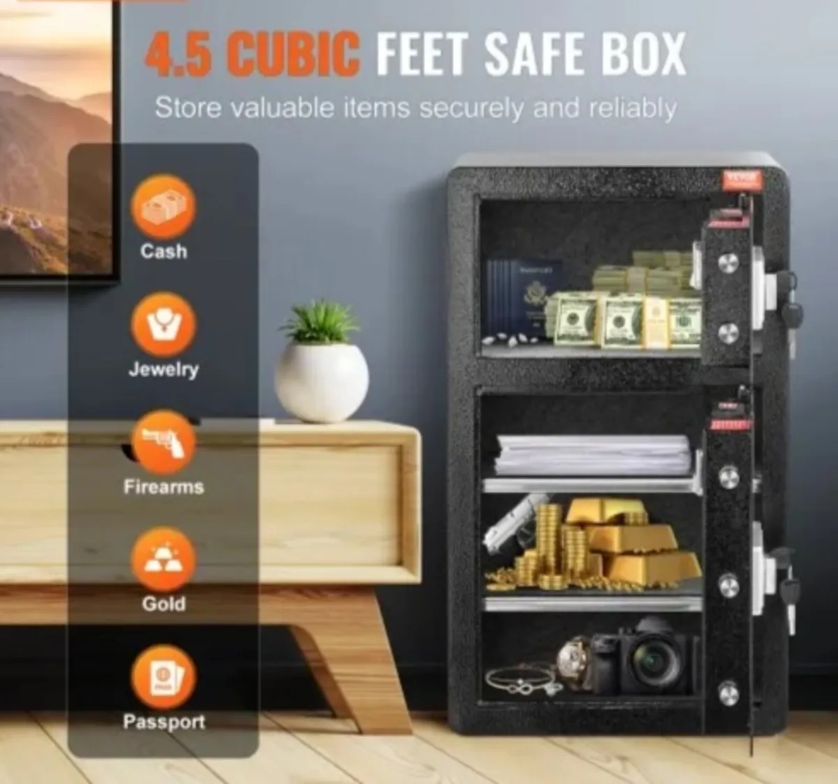 Double Doors 4.5 cu.ft Safe Box with Key Lock & Pa - Image 2