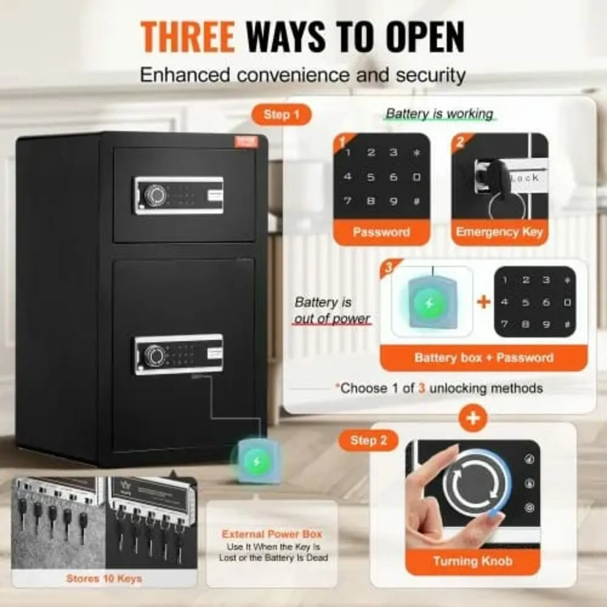 Double Doors 4.5 cu.ft Safe Box with Key Lock & Pa - Image 3