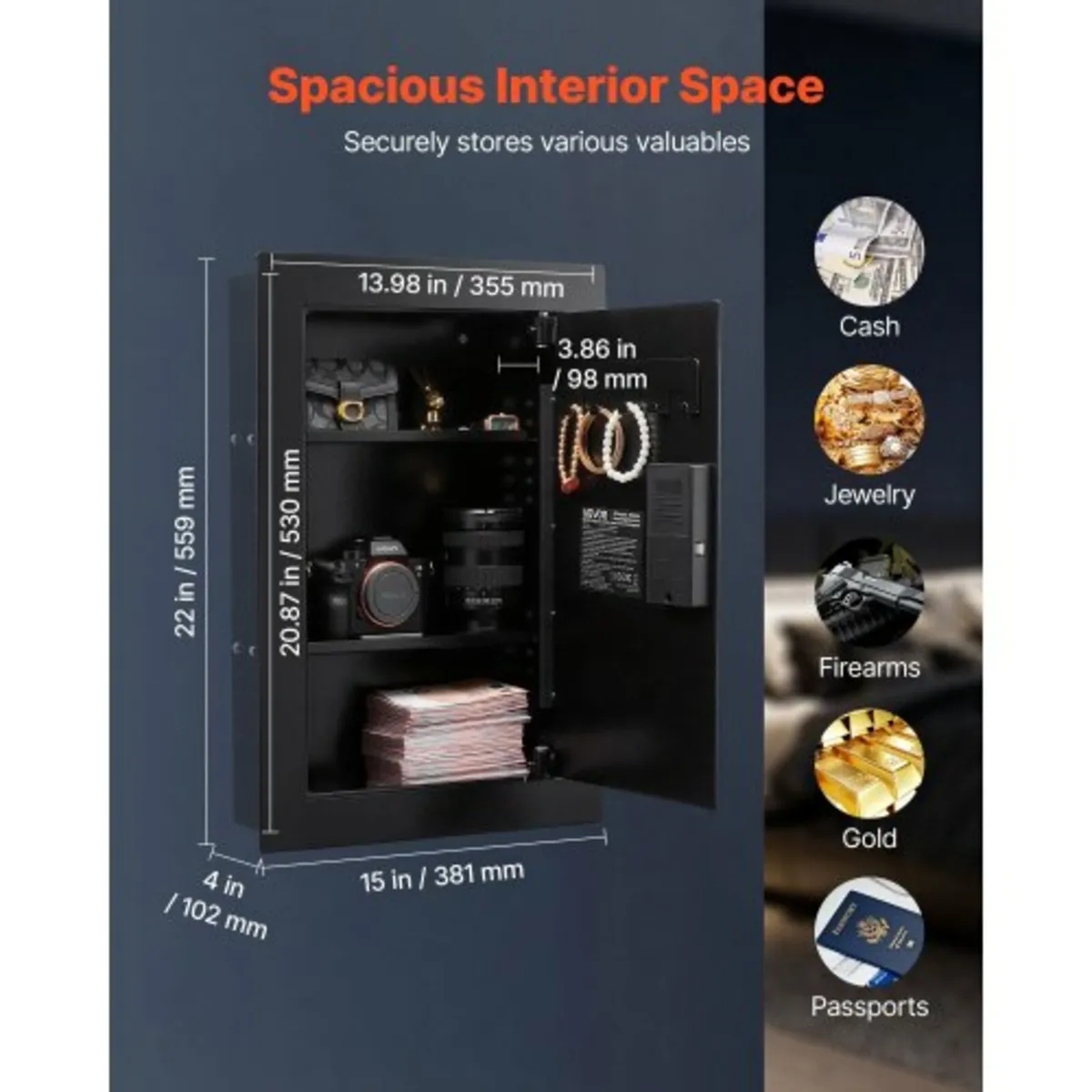 Wall Safe, 3-Tier Hidden Wall Safe with Fingerprin - Image 2