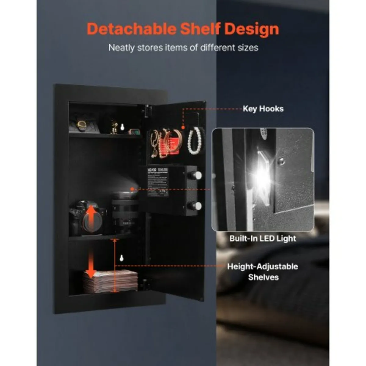 Wall Safe, 3-Tier Hidden Wall Mounted Safe with Pa - Image 2