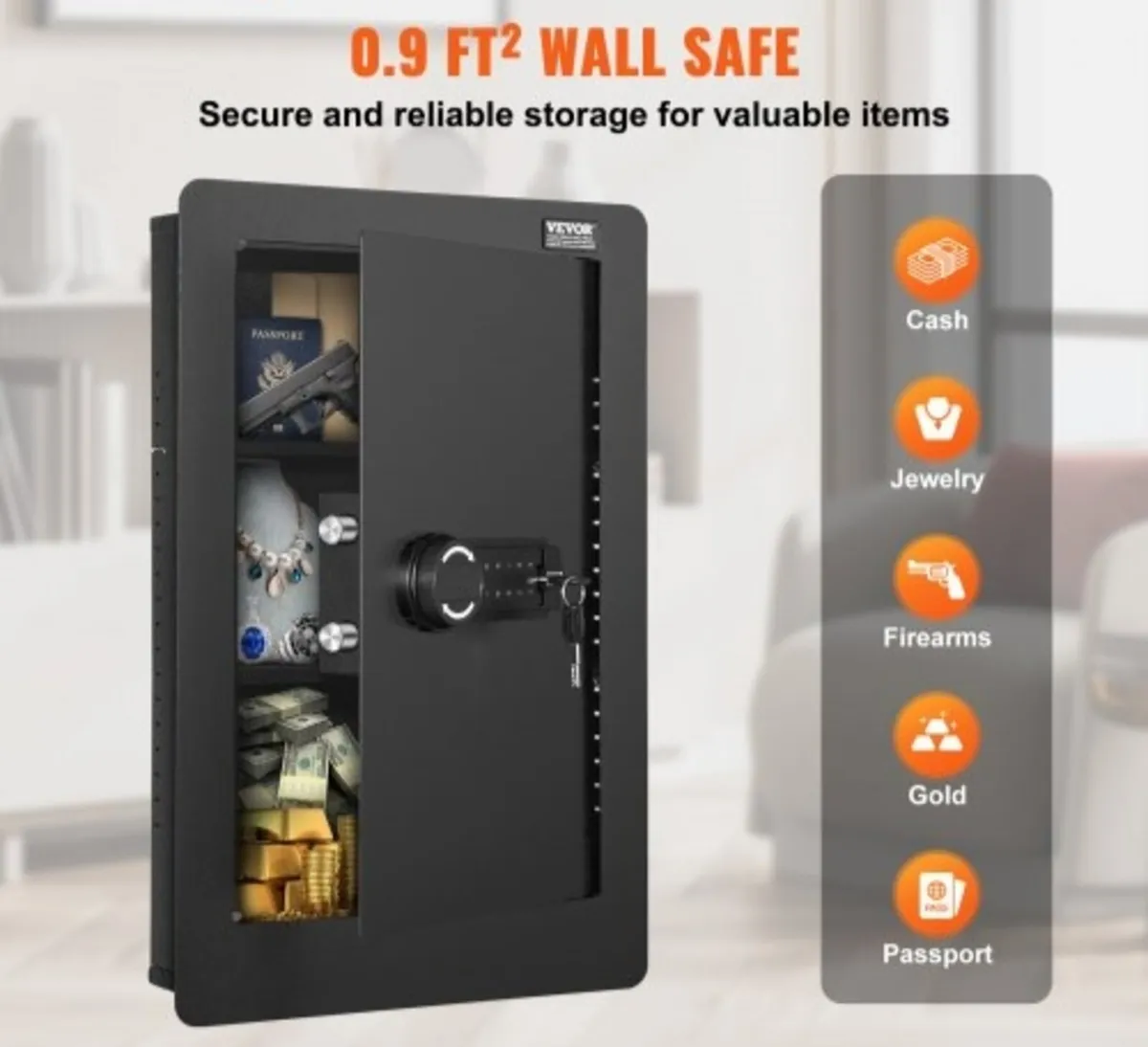 65 cm Tall Wall Safe 3-Tier Hidden Safe with Keypa - Image 2