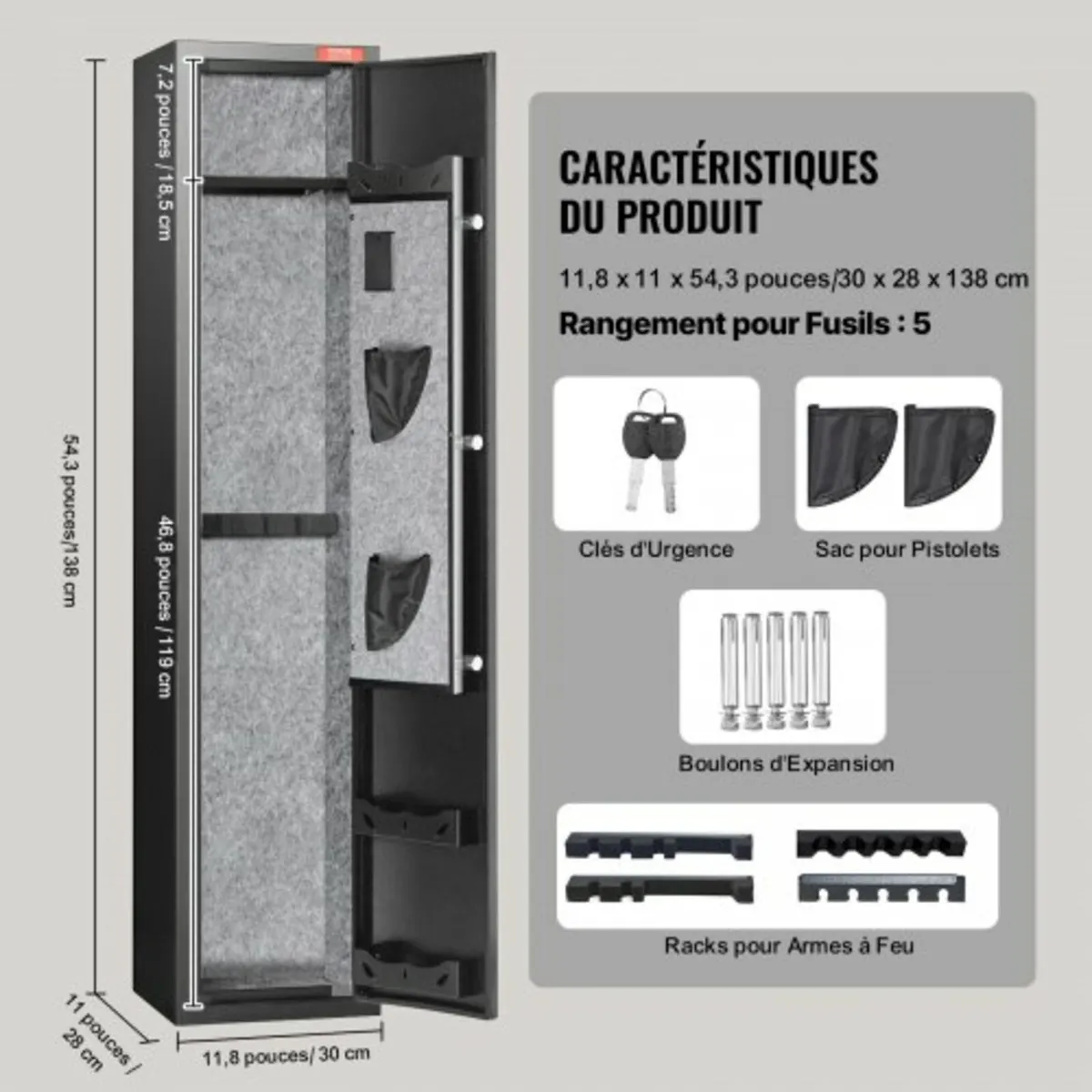 5 Rifles Gun Safe, Rifle Safe with Fingerprint Loc - Image 3