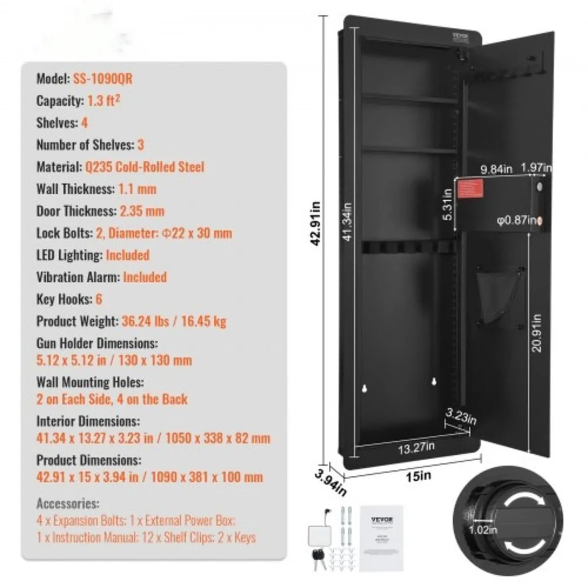 109 cm Tall Wall Gun Safe 4-Tier Hidden Gun Safe w - Image 3