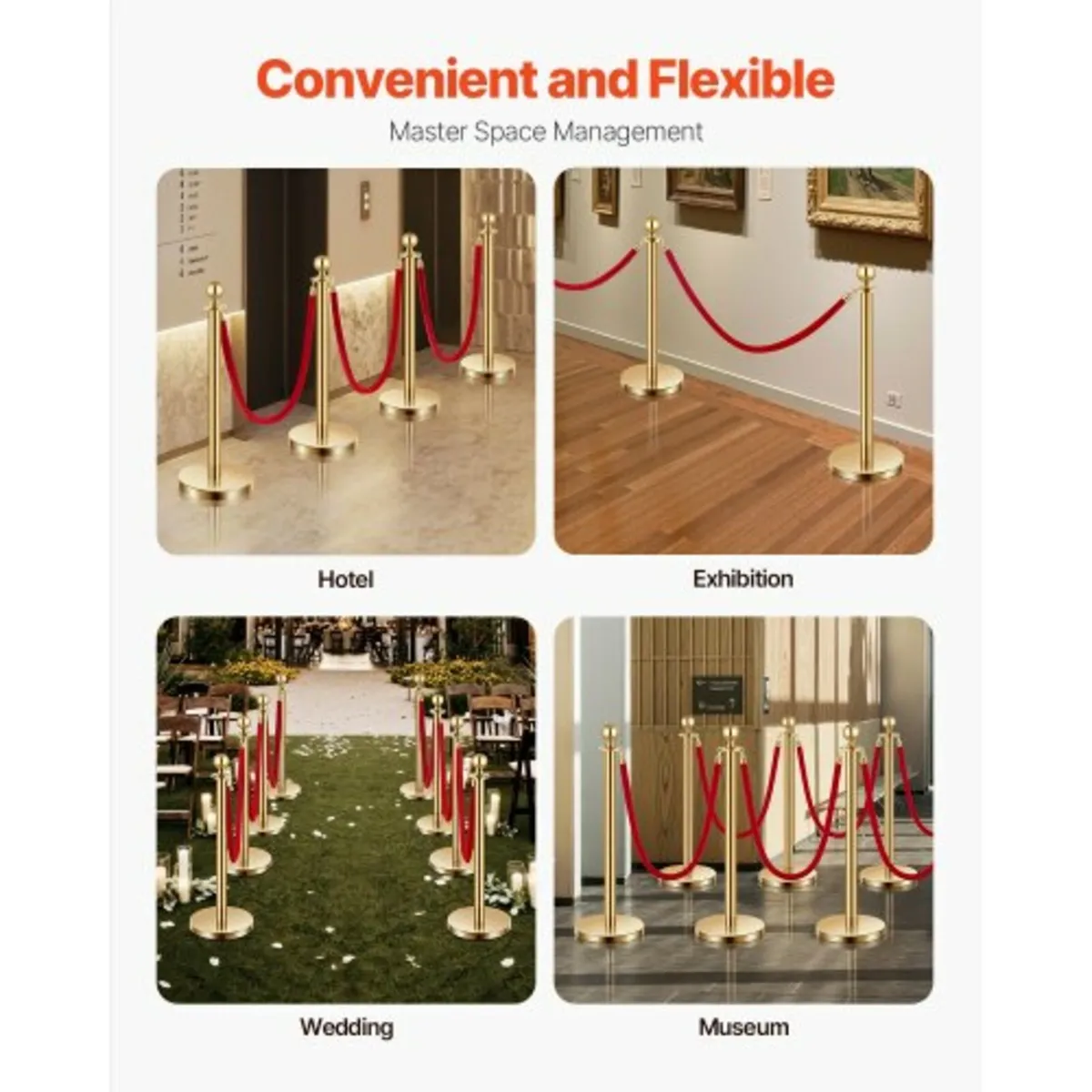 Stanchions and Velvet Ropes 6Pcs, Hollow Base with - Image 3