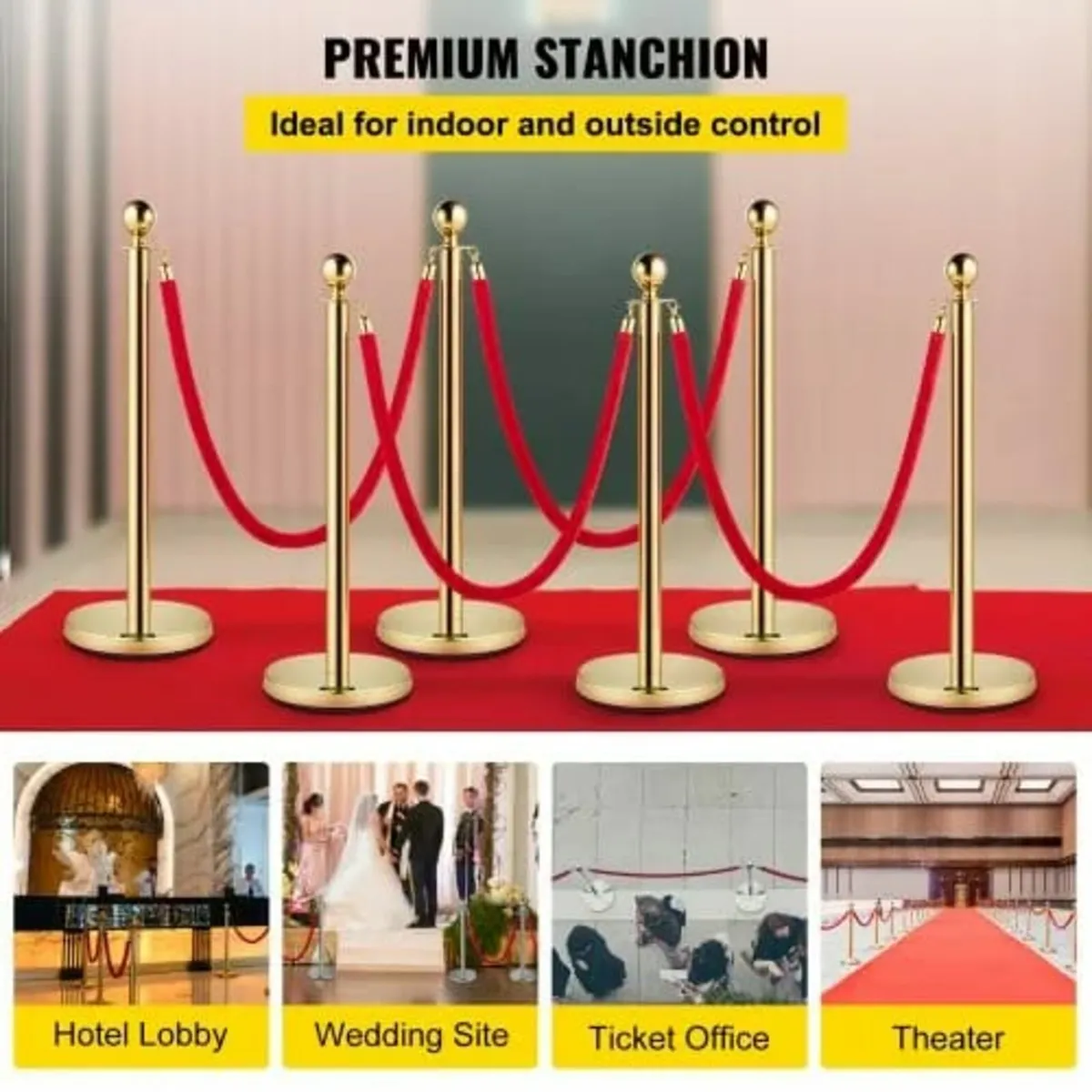 Stanchion Post with Velvet Rope, 6-Pack Crowd Cont - Image 4
