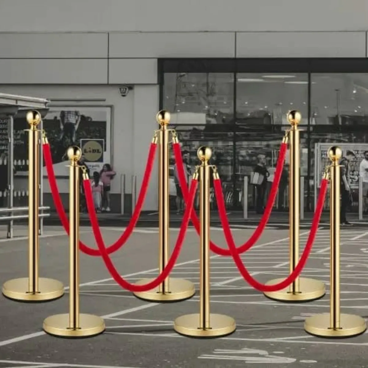 Stanchion Post with Velvet Rope, 6-Pack Crowd Cont - Image 2