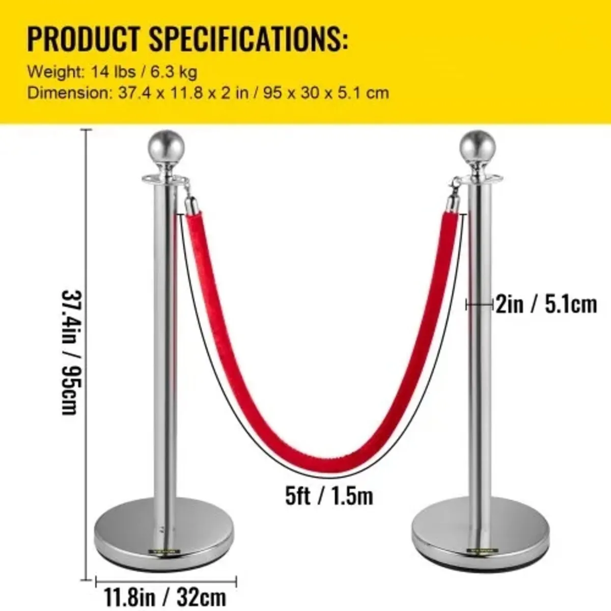 Stanchion Post with Velvet Ropes, 6-Pack Crowd Con - Image 3