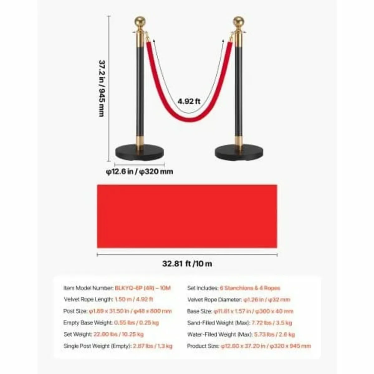 Stanchion Post, 6 Pcs Crowd Control Barrier Set wi - Image 3