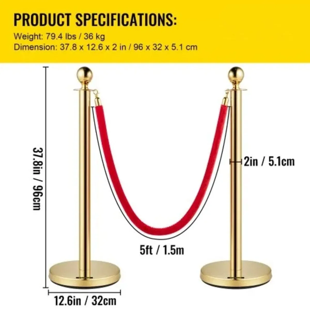 Velvet Ropes and Posts, 5 ft/1.5 m Red Rope, Stain - Image 3