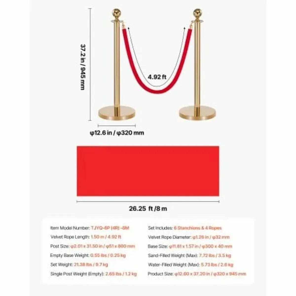 Stanchion Post, 6 Pcs Crowd Control Barrier Set wi - Image 3