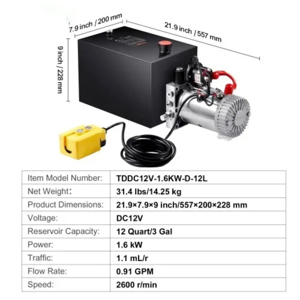 Hydraulic Pump, 12 Quart Hydraulic Power Unit, Sin - Image 3