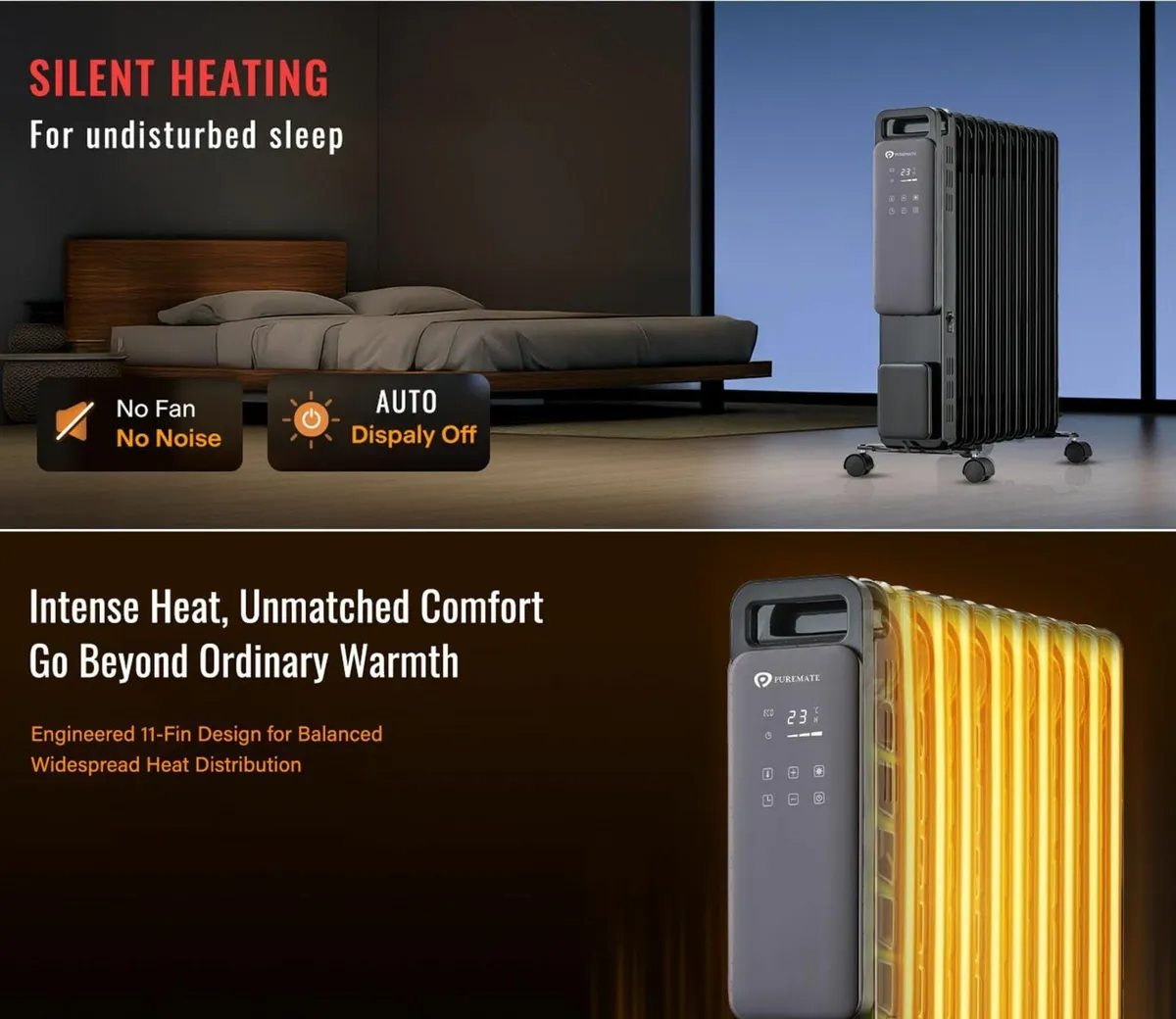 2500W 11 Fin Oil Filled Radiator Heater 24 Hr - Image 3