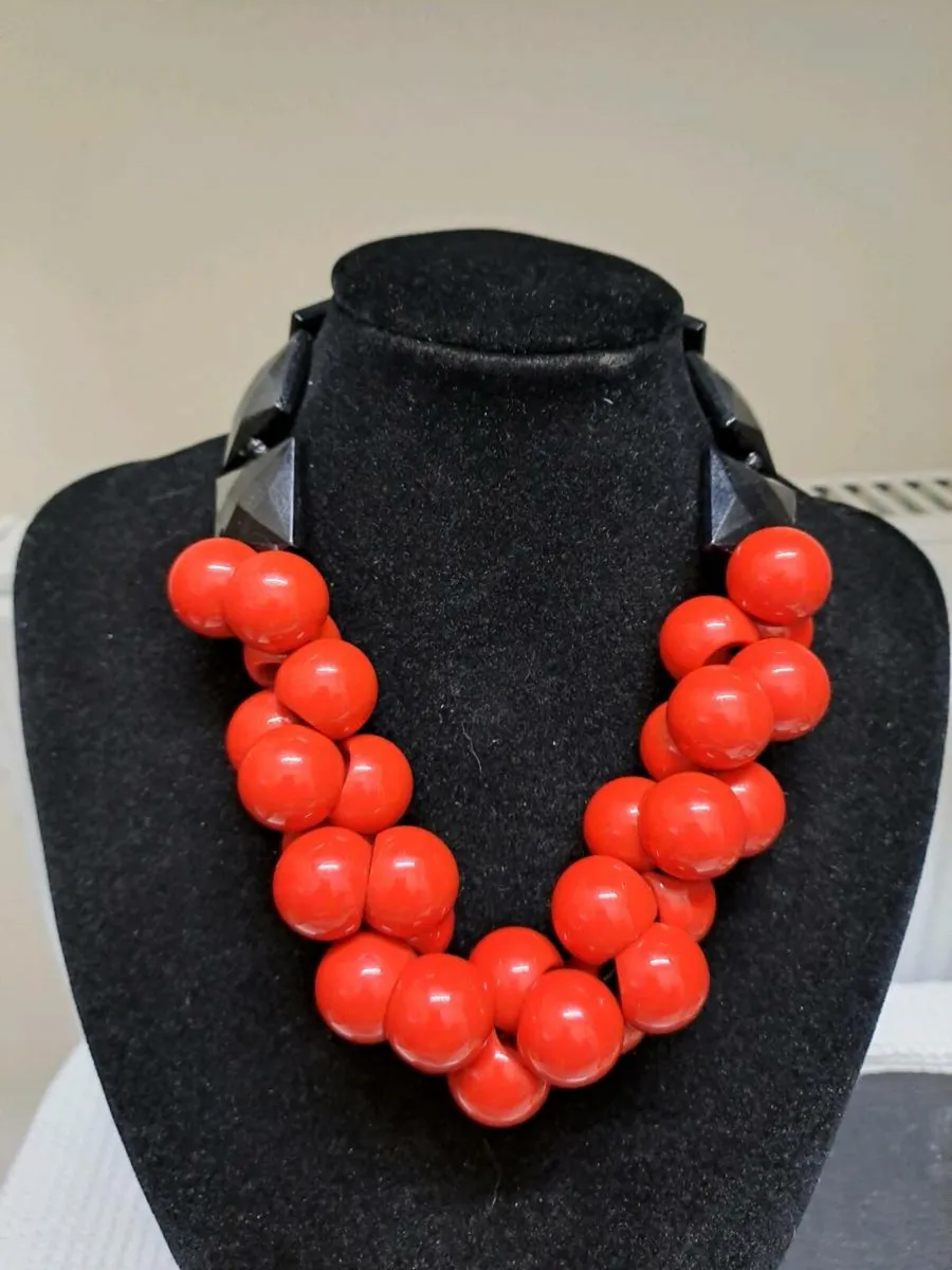Bold Red & Black Statement Necklace - Image 1