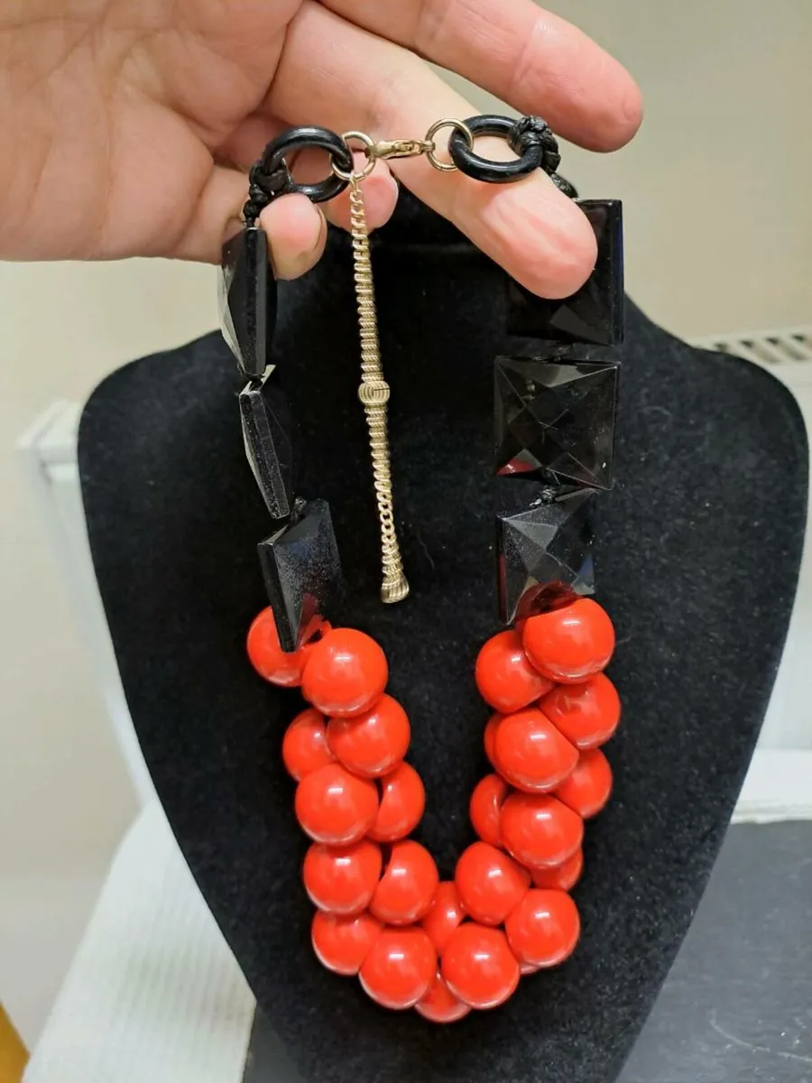 Bold Red & Black Statement Necklace - Image 3