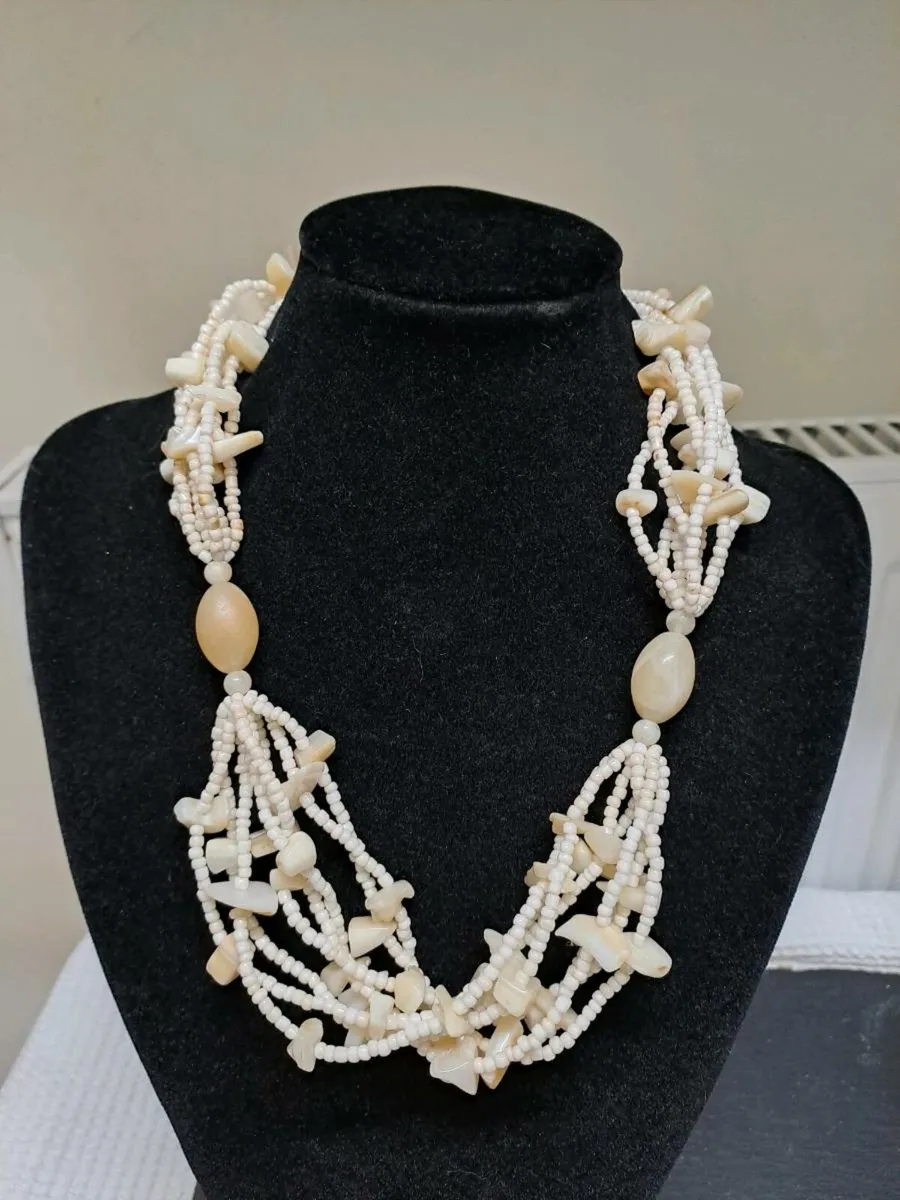Cream Multi-Strand Beaded Necklace - Image 1