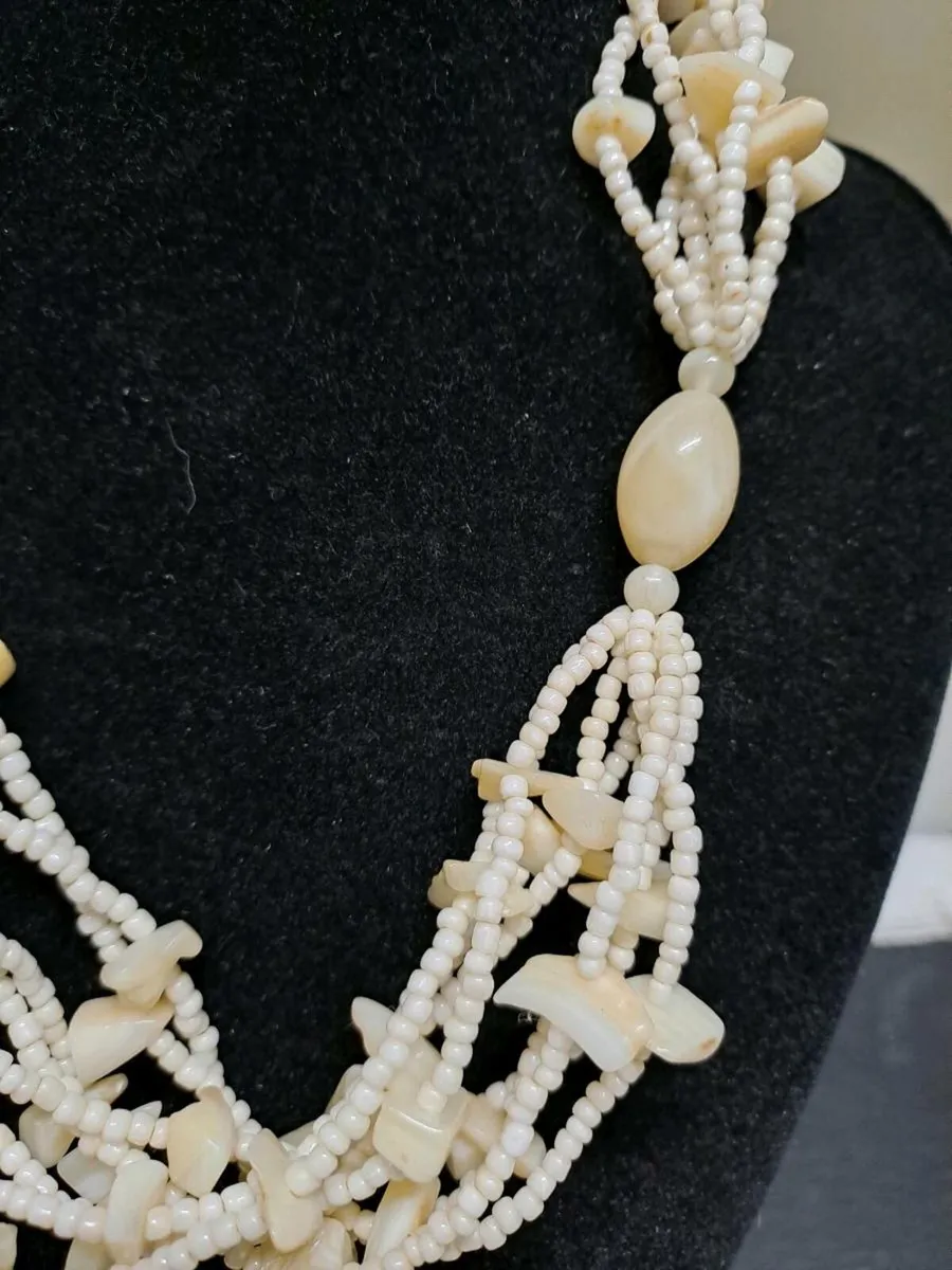 Cream Multi-Strand Beaded Necklace - Image 2