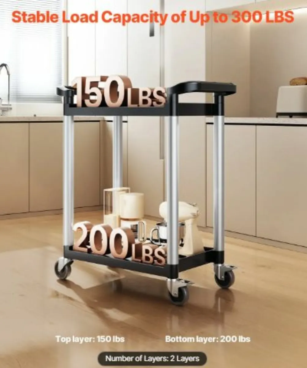 Utility Cart, 300 lbs Load Capacity, 2-tier - Image 2
