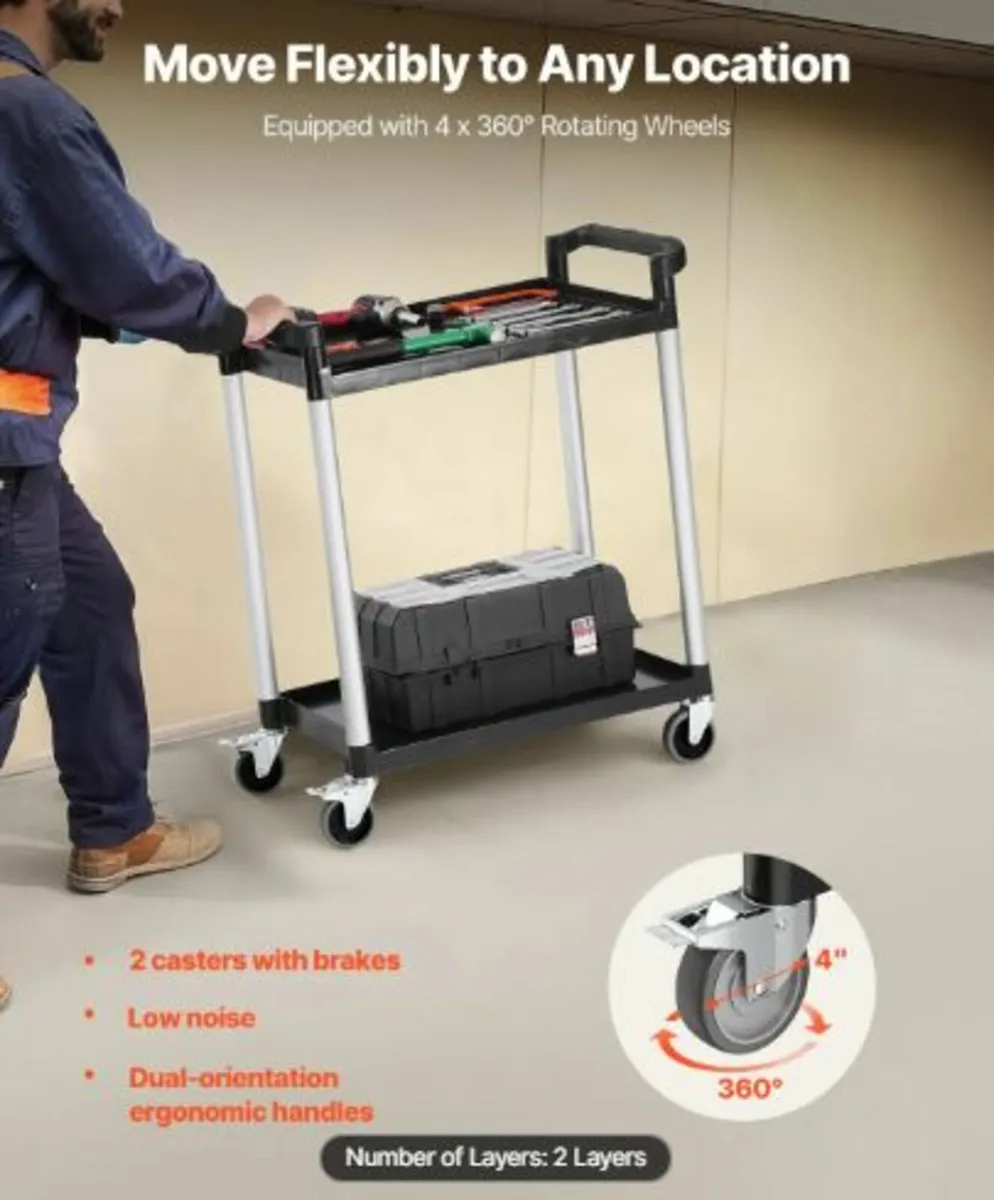 Utility Cart, 300 lbs Load Capacity, 2-tier - Image 3