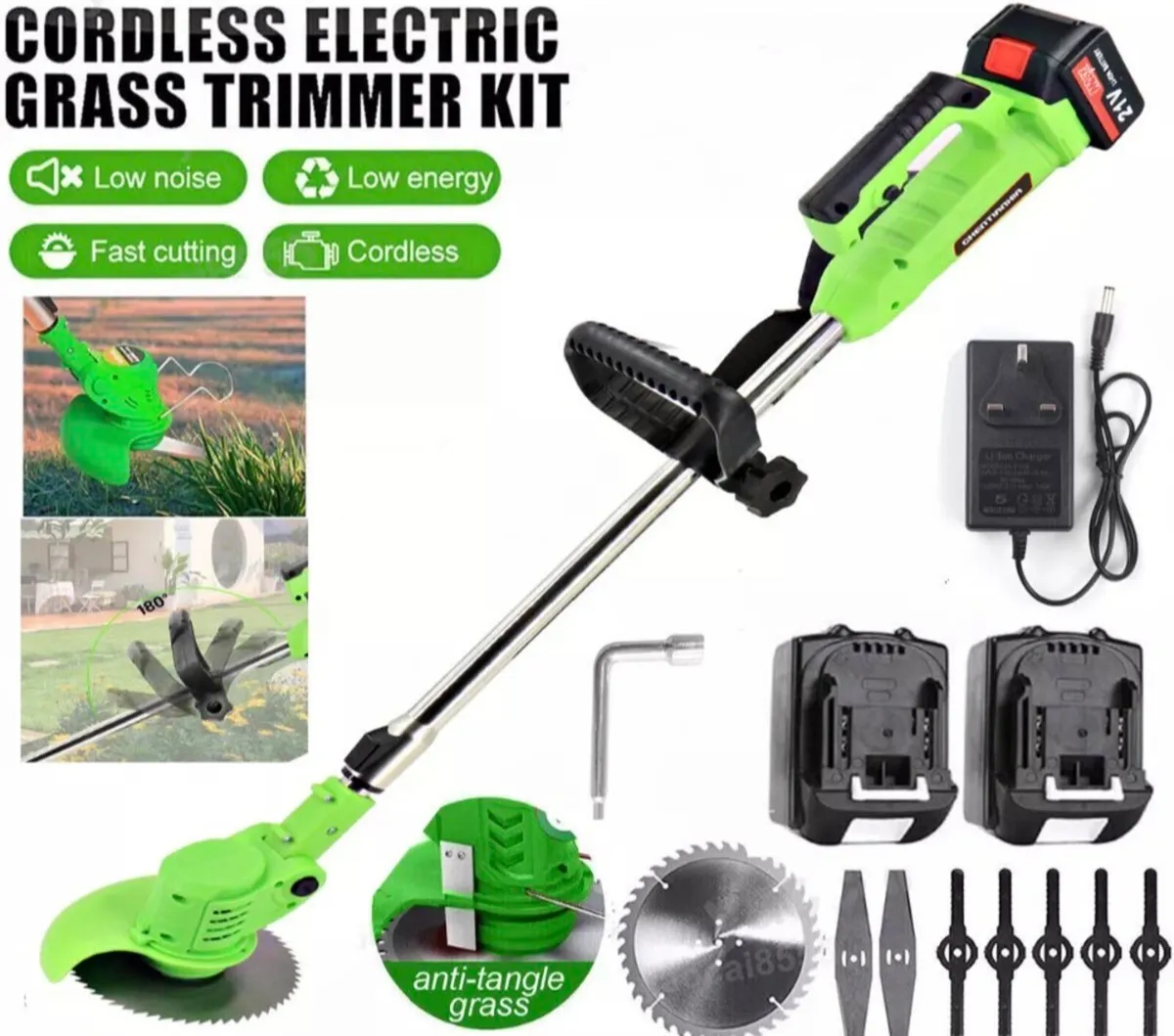 21V Cordless Strimmer Grass Trimmer & 2 Batteries - Image 1