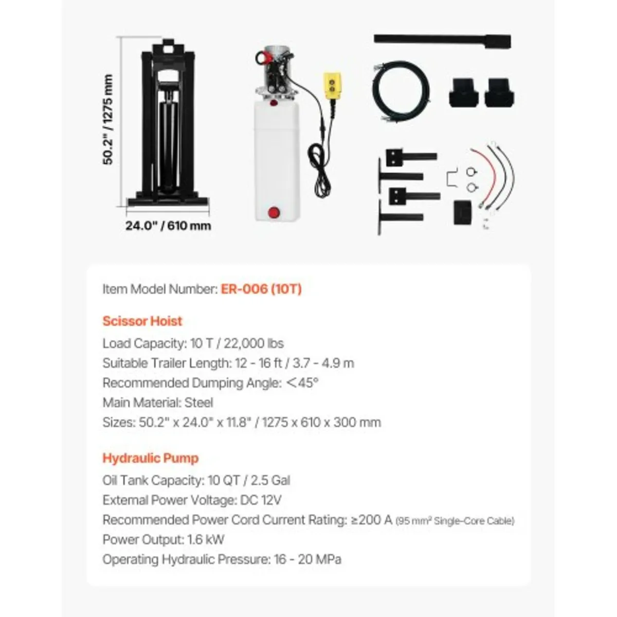 Hydraulic Dump Lift Kit, 22,000 lb/10 T Dump Trail - Image 3