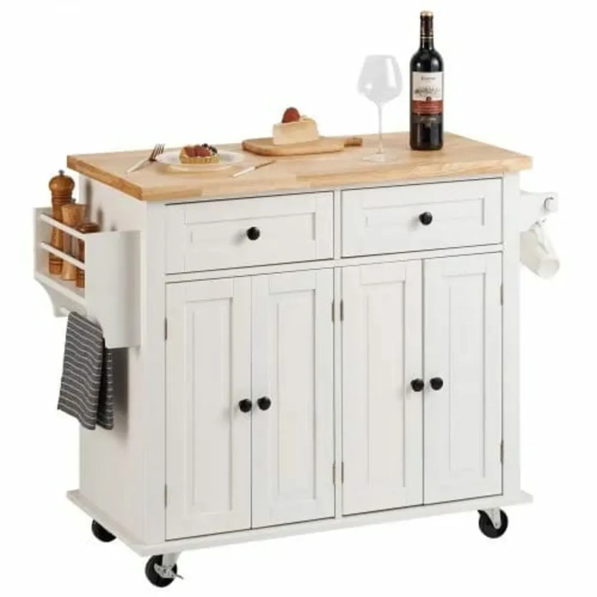 Kitchen Island Cart with Solid Wood Top, 90 cm Wid