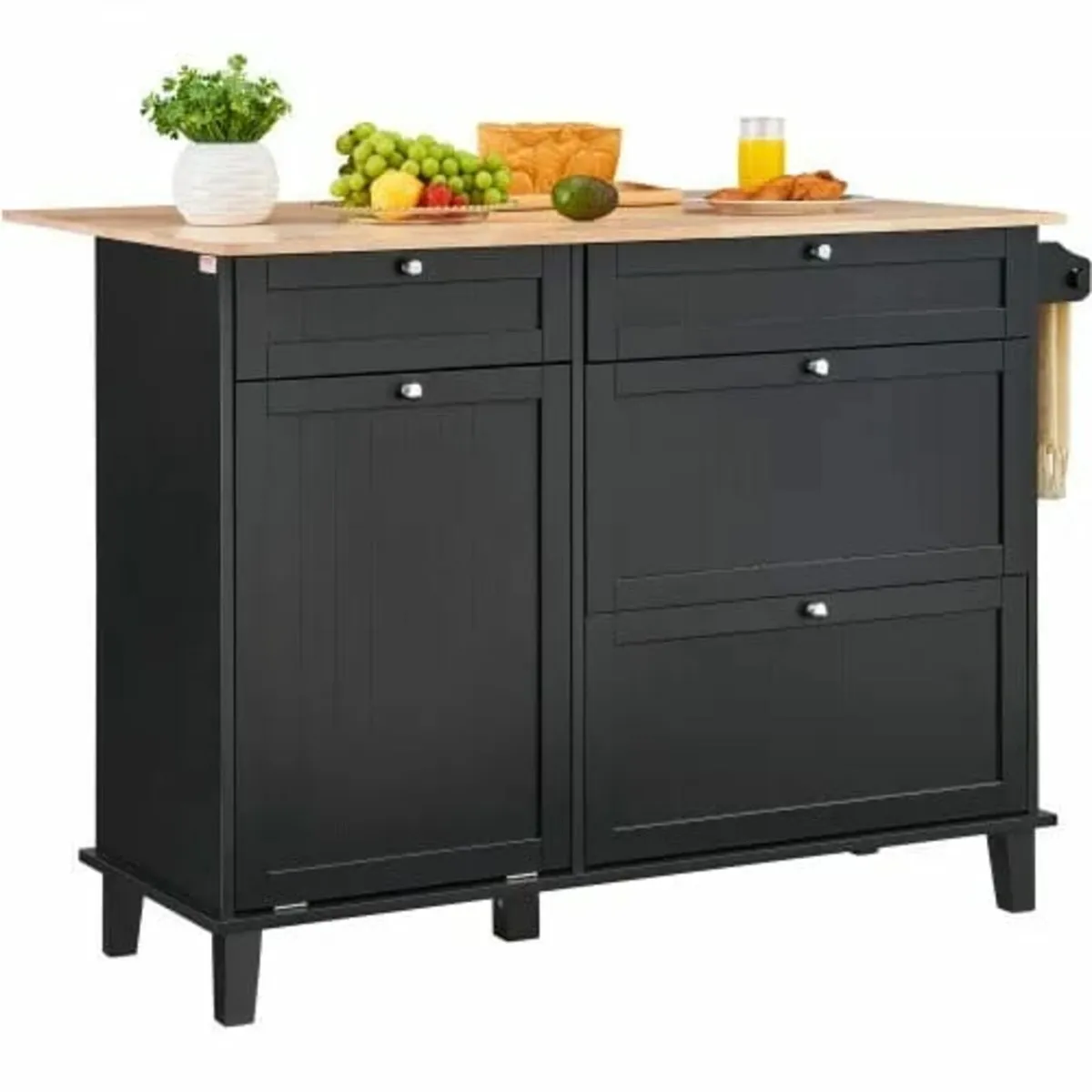 Kitchen Island Cart, 50" Wood Top Breakfast Bar wi - Image 1