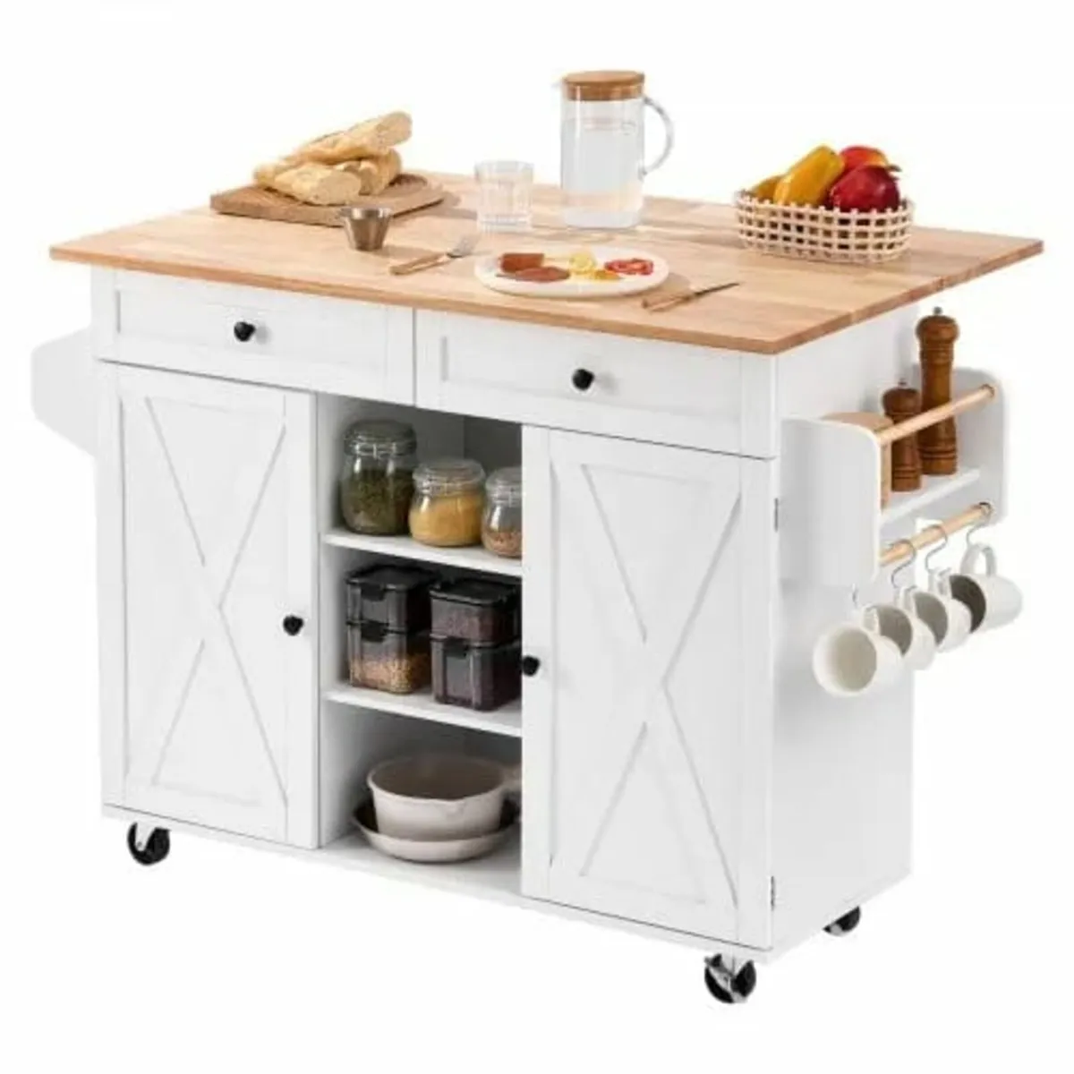 Kitchen Island Cart, with Solid Wood Top and Stora - Image 2