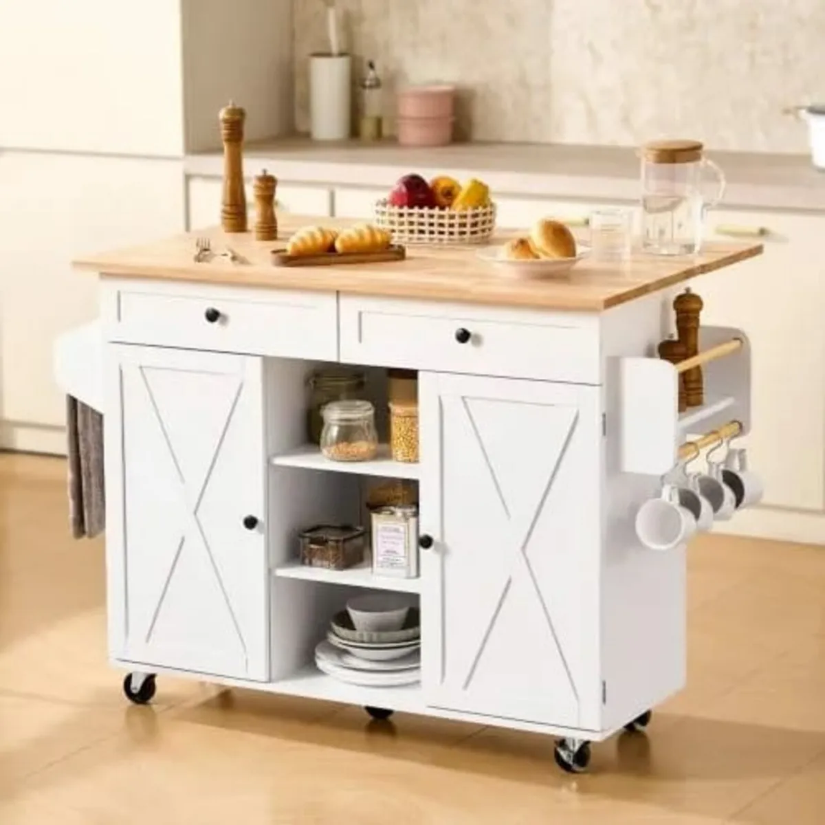 Kitchen Island Cart, with Solid Wood Top and Stora - Image 3
