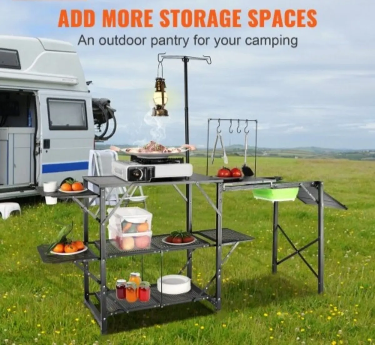 Camping Kitchen Table, One-piece Folding Portable - Image 2