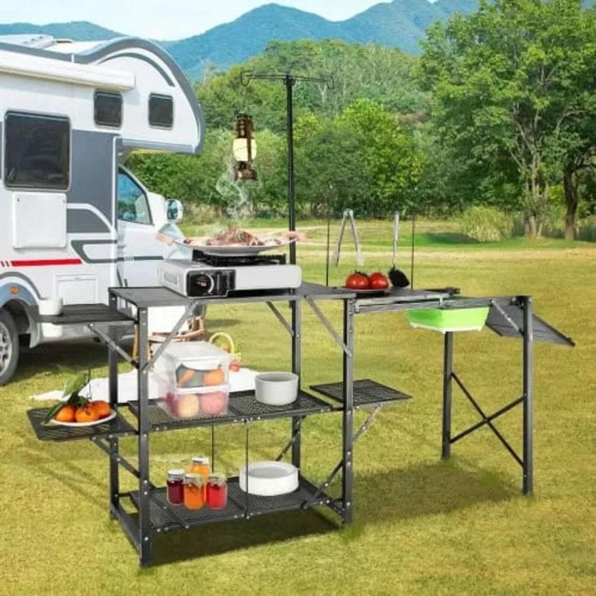 Camping Kitchen Table, One-piece Folding Portable - Image 4