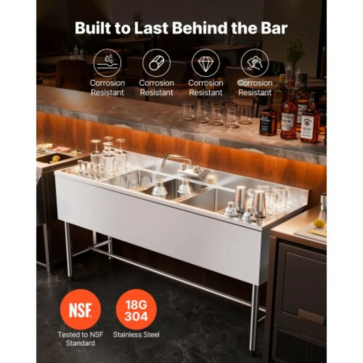 3 Compartment Sink, 18-Gauge 304 Stainless Steel, - Image 2