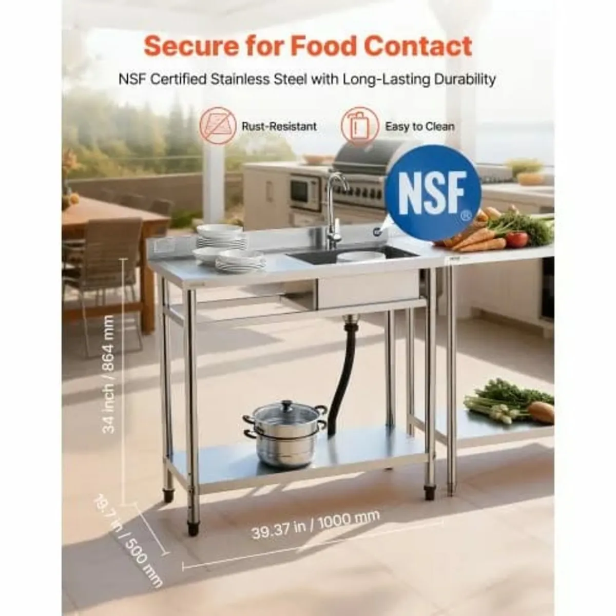 Stainless Steel Utility Sink, Free Standing Single - Image 2