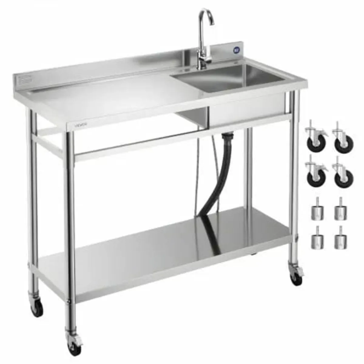 Stainless Steel Utility Sink, Rolling Single Bowl - Image 1