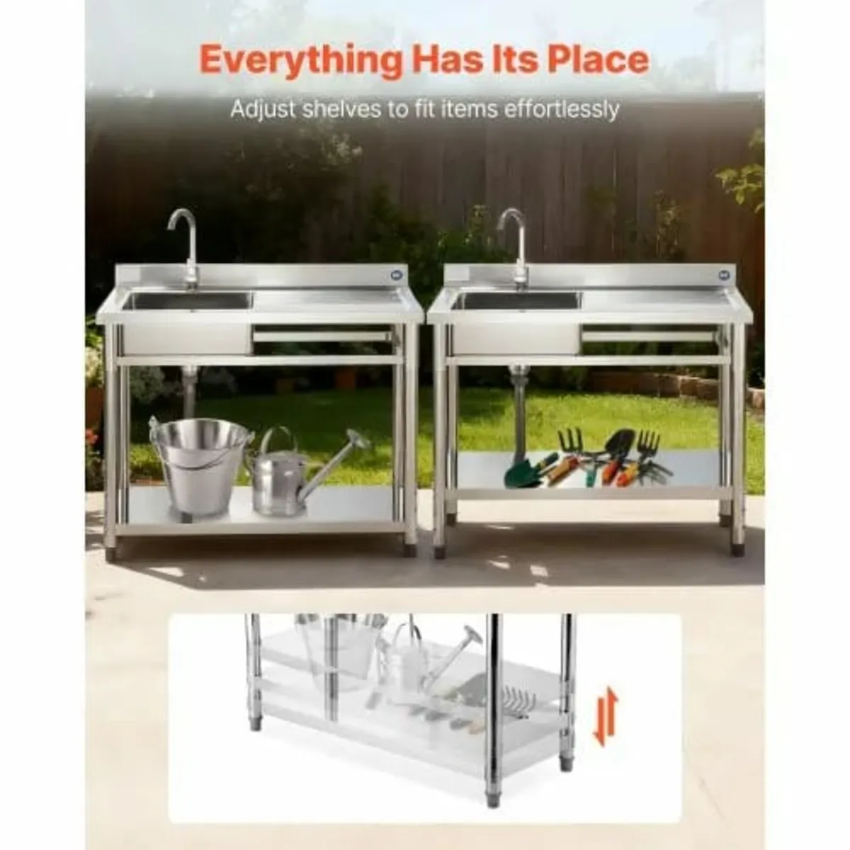 Stainless Steel Utility Sink, Freestanding Single - Image 3