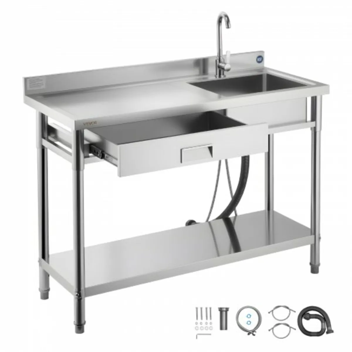 Stainless Steel Utility Sink, Rolling Single Bowl - Image 1