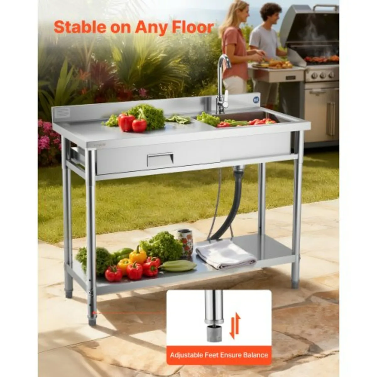 Stainless Steel Utility Sink, Rolling Single Bowl - Image 2