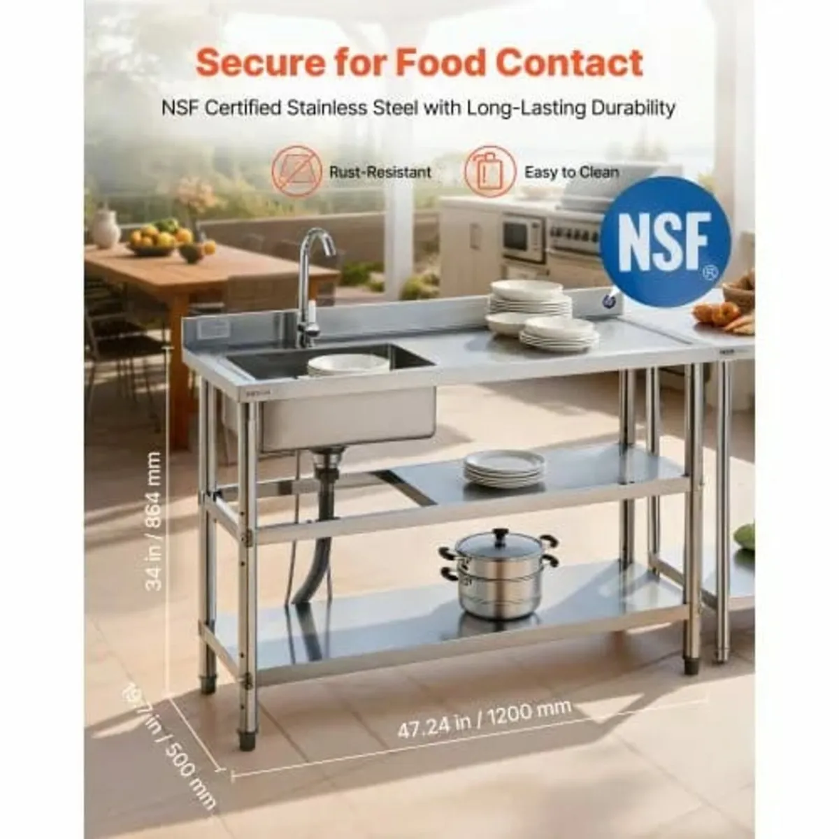 Stainless Steel Utility Sink, Free Standing Single - Image 3