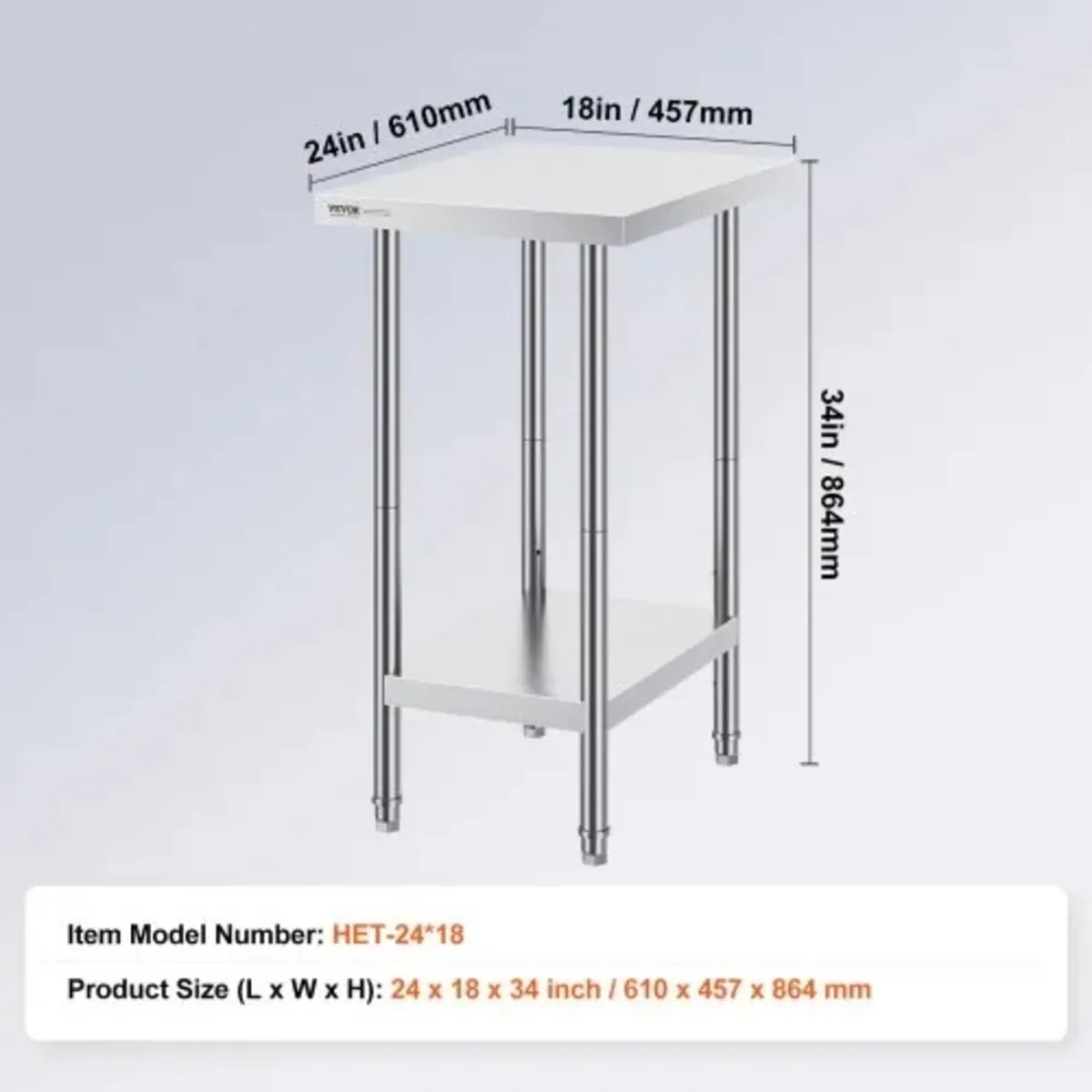 Stainless Steel Prep Table, 24 x 18 x 34 Inch, Hea - Image 4