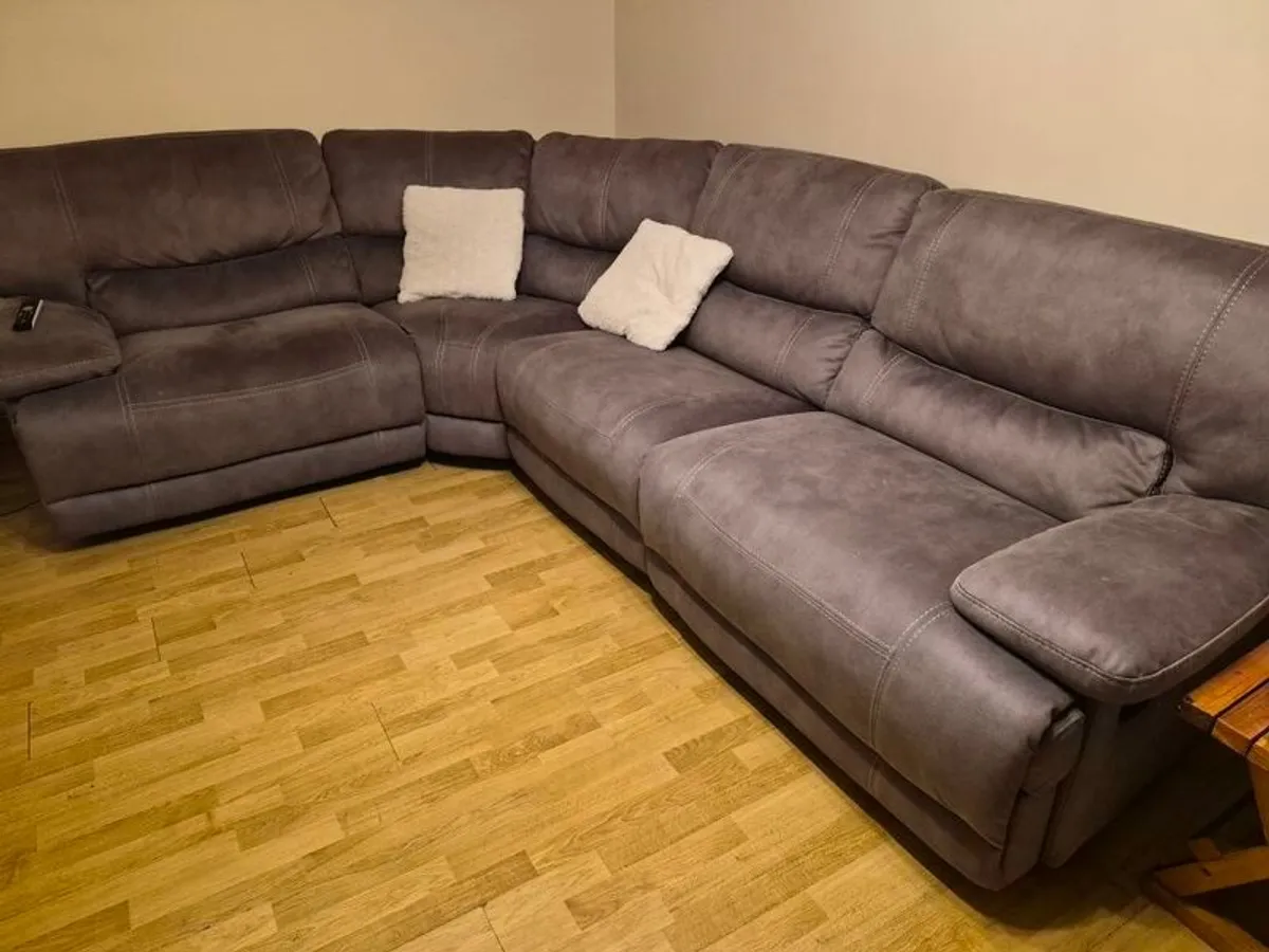 Small Grey Fabric Reclining Corner Sofa - Image 1