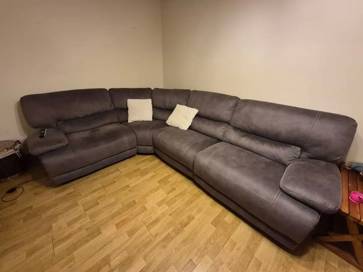 Small Grey Fabric Reclining Corner Sofa - Image 2