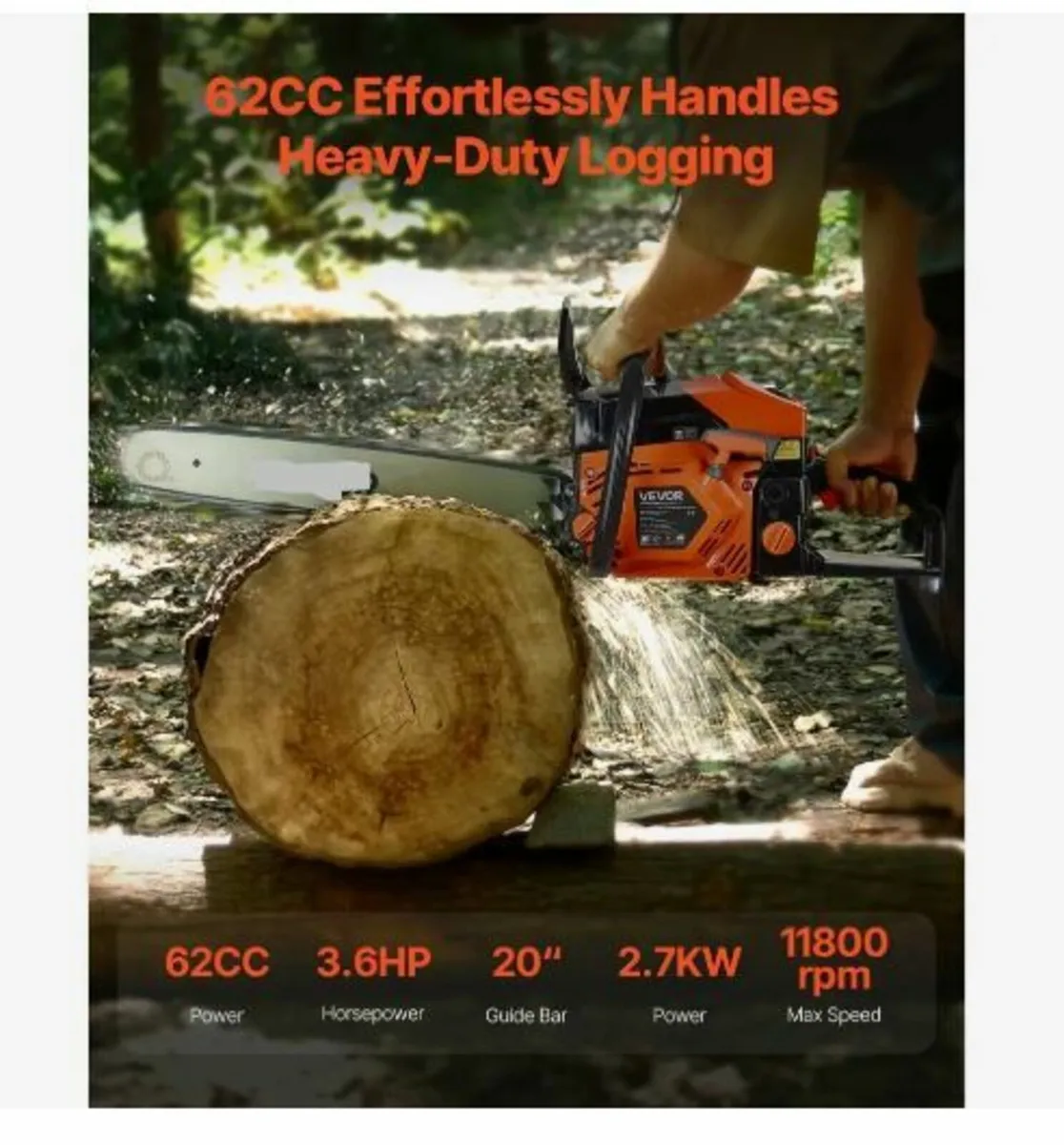 62 cc Gas Chainsaw, 20 inch Gas Powered - Image 2