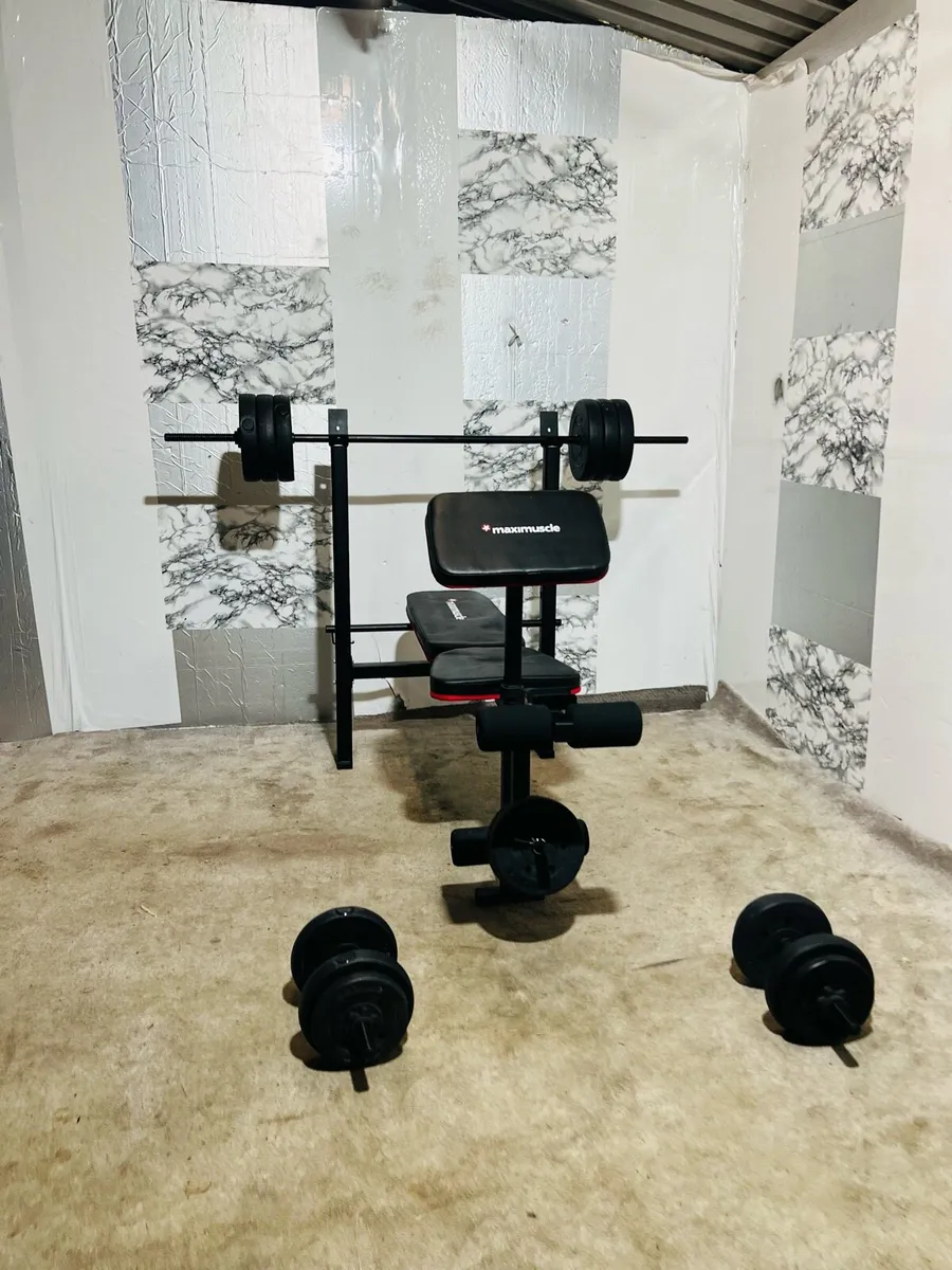 50KG BARBELL DUMBBELL SET WITH WEIGHTS BENCH - Image 1