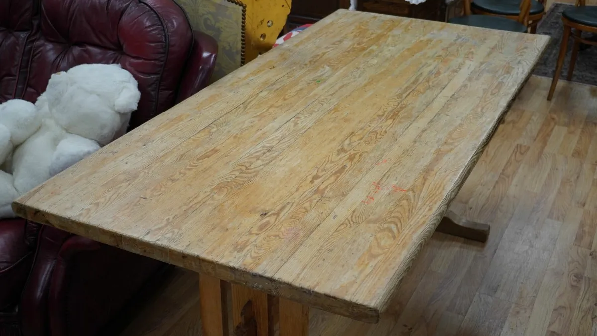 Vintage Pine Trestle Dining Table - Image 3