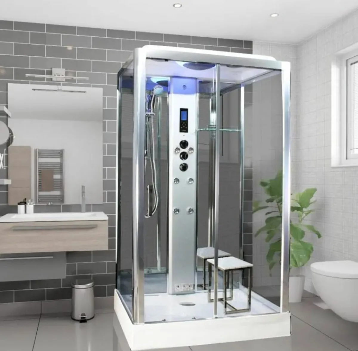 Rectangle Steam Shower Cabin - Chrome - Image 1