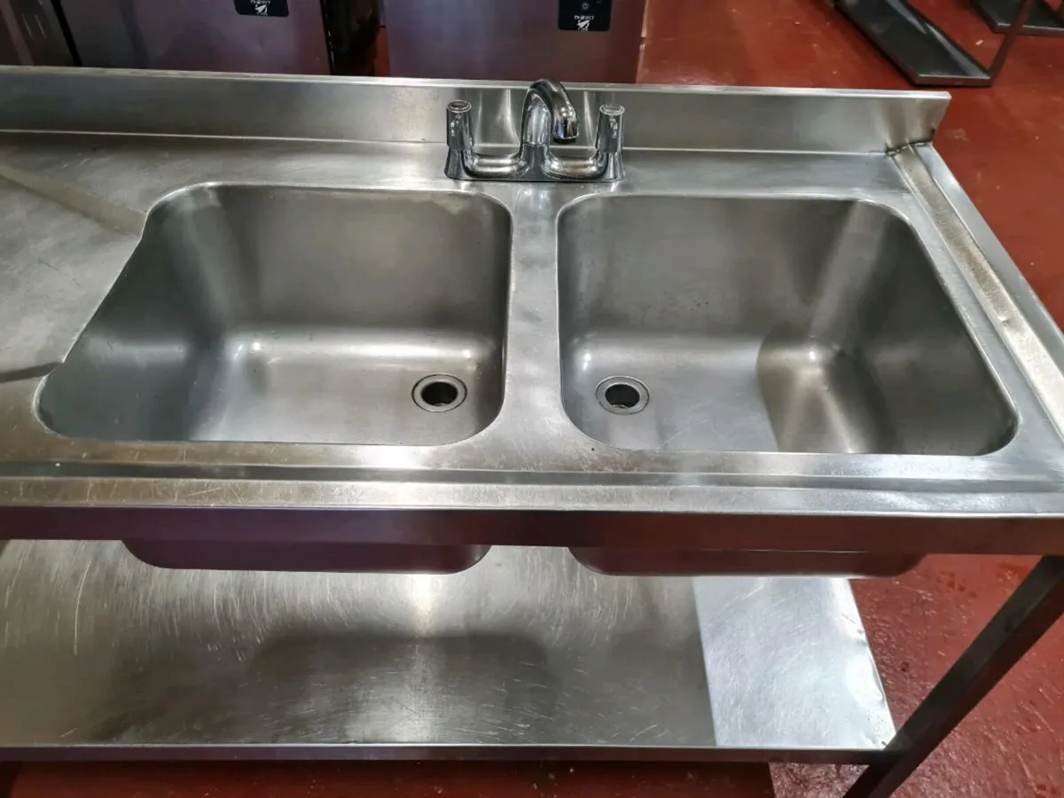 Stainless Steel Double Sink, tables and shelves - Image 2