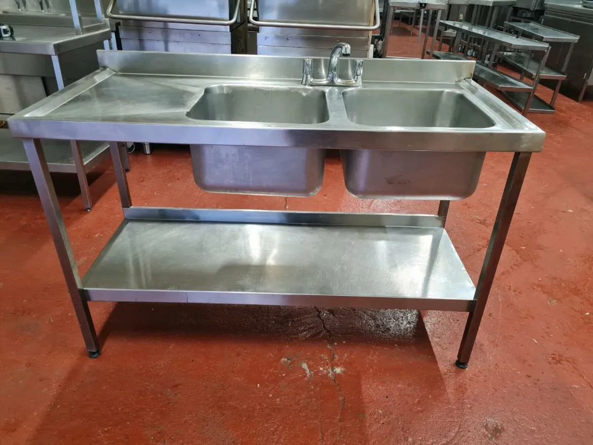 Stainless Steel Double Sink, tables and shelves - Image 3