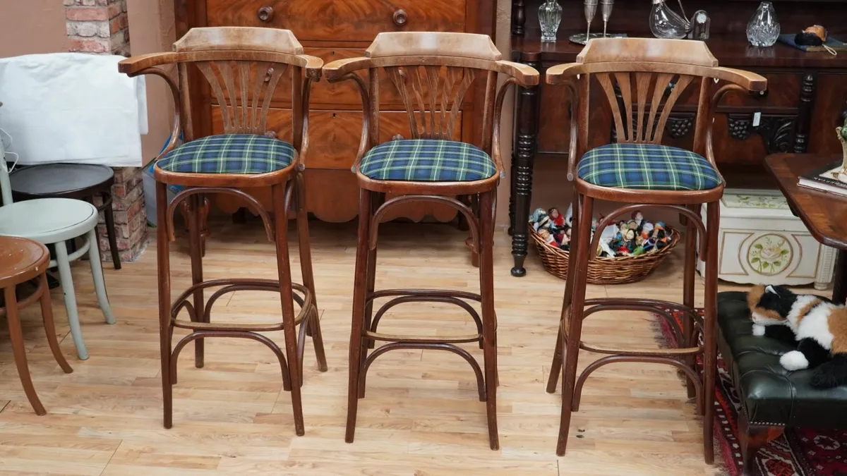 Set of 3 Vintage Bentwood Bar Stools - Image 2