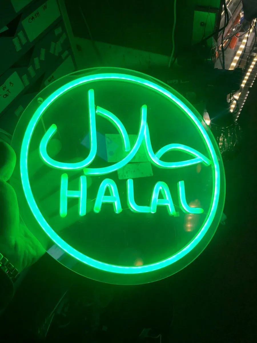 HALAL Neon Light Sign Take Away Foods Meats Shop - Image 1