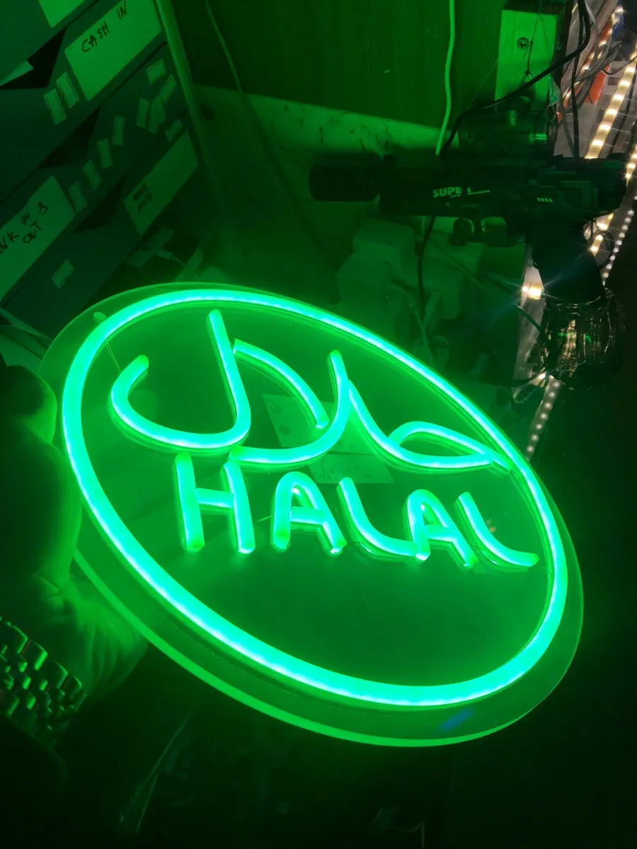 HALAL Neon Light Sign Take Away Foods Meats Shop - Image 2