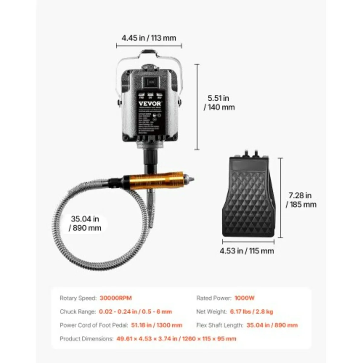 Flex Shaft Grinder, 1000W 30,000RPM Electric Flex - Image 2